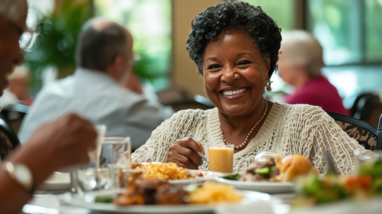Joyful Senior Dining Experience in a Cozy Restaurant Setting. Generative ai